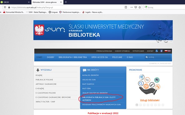 zrzut ekranu ze strony biblioteka.sum.edu.pl